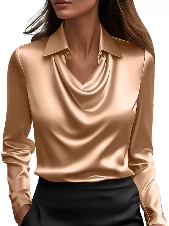 Women Long Sleeve Lapel V Neck - огляд і ціна Silk Blouse