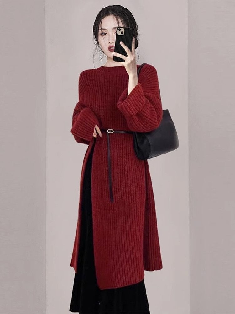 Women Elegant Red Knit Dress A - огляд і ціна Women'S Red Formal Wear